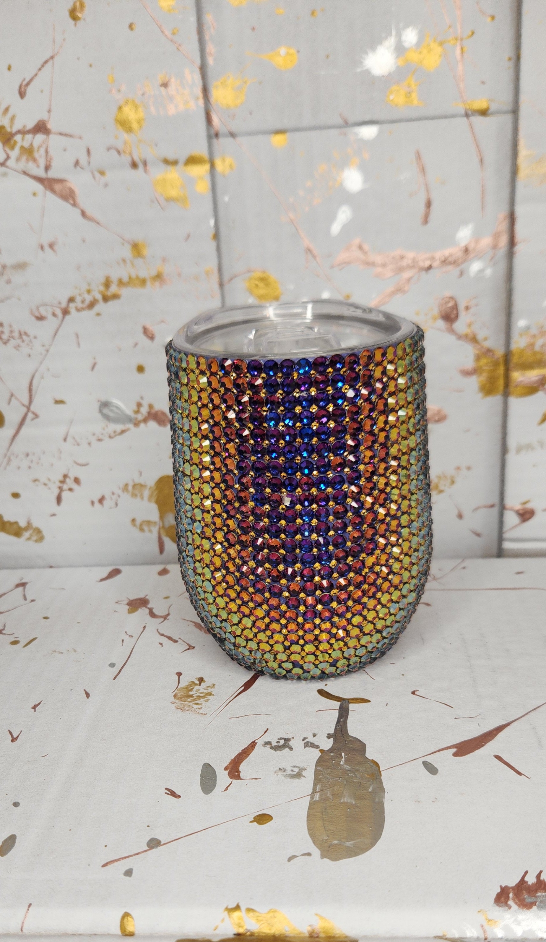 Wine tumbler, stainless steel.Hand blinged 12oz wine cup with straw and lid. Stainless steel tumbler. Double wall insulted vacuum wine tumbler